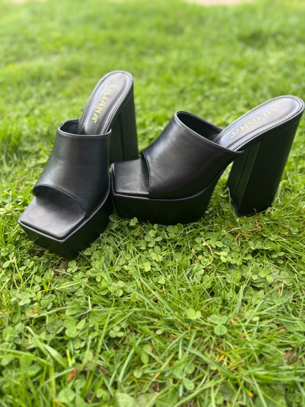 Liliana Black Chunky Platform Slide Heels